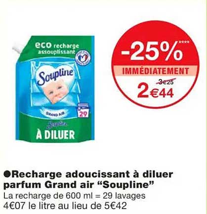 Recharge adoucissant à diluer parfum Grand air "Soupline"