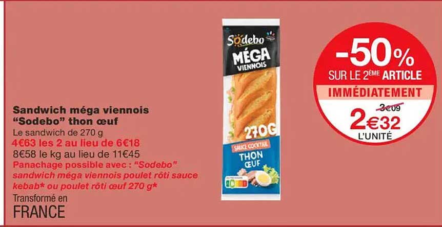 Sandwich méga viennois "Sodebo" thon œuf
