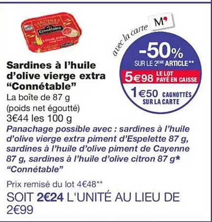 Sardines à l'huile d'olive vierge extra "Connétable"