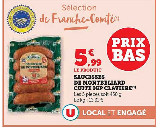 Saucisses de Montbeliard Cuite IGP Claviere