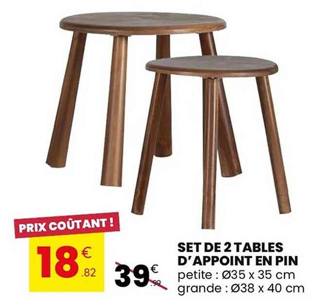 SET DE 2 TABLES D’APPOINT EN PIN