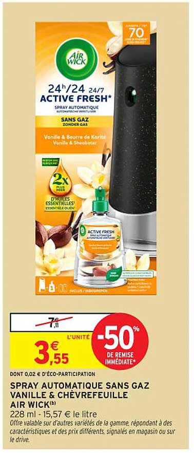 SPRAY AUTOMATIQUE SANS GAZ VANILLE & CHÈVREFEUILLE AIR WICK