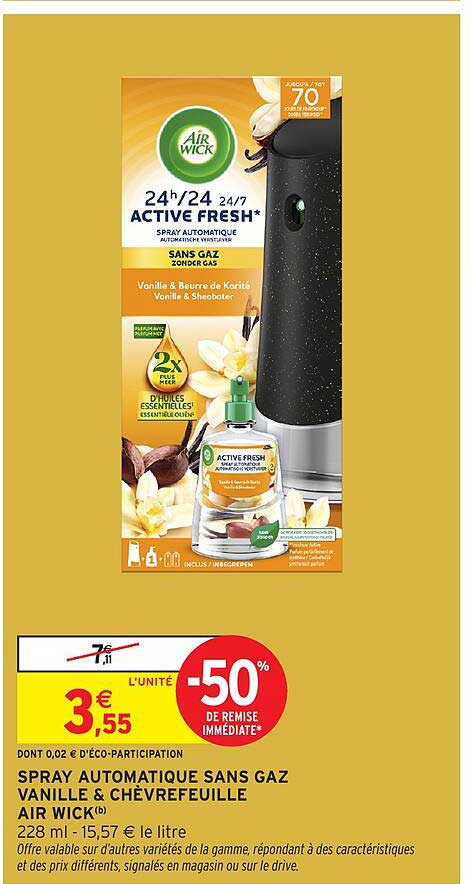 SPRAY AUTOMATIQUE SANS GAZ VANILLE & CHÈVREFEUILLE AIR WICK