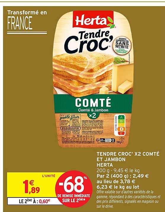TENDRE CROC' X2 COMTÉ ET JAMBON HERTA