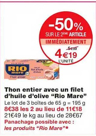 Thon entier avec un filet d'huile d'olive "Rio Mare"