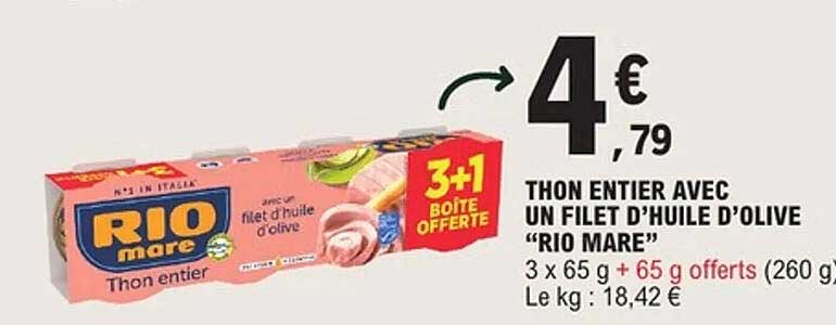 THON ENTIER AVEC UN FILET D'HUILE D'OLIVE "RIO MARE"