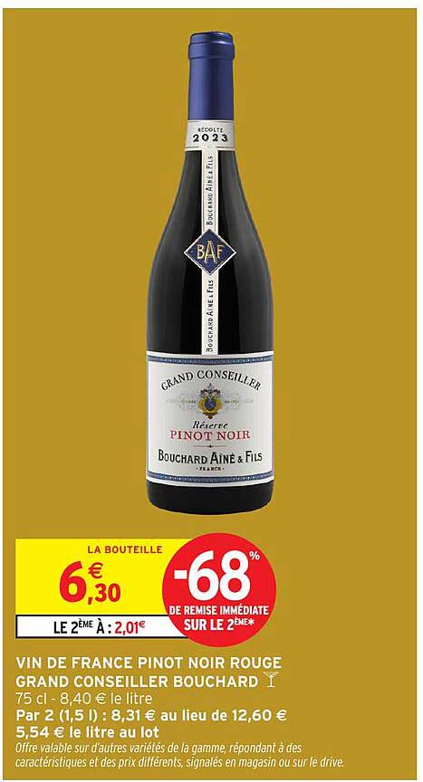 VIN DE FRANCE PINOT NOIR ROUGE GRAND CONSEILLER BOUCHARD