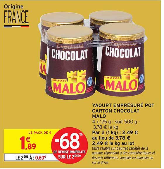 YAOURT EMPRÉSURE POT CARTON CHOCOLAT MALO