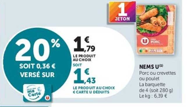 20% SOIT 0,36 € VERSÉ SUR ma Carte U