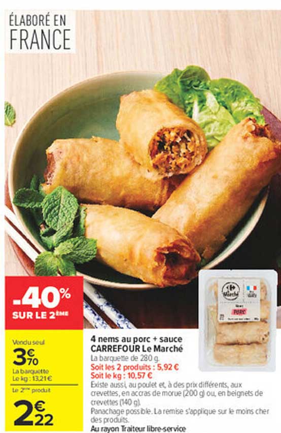 4 nems au porc + sauce CARREFOUR Le Marché