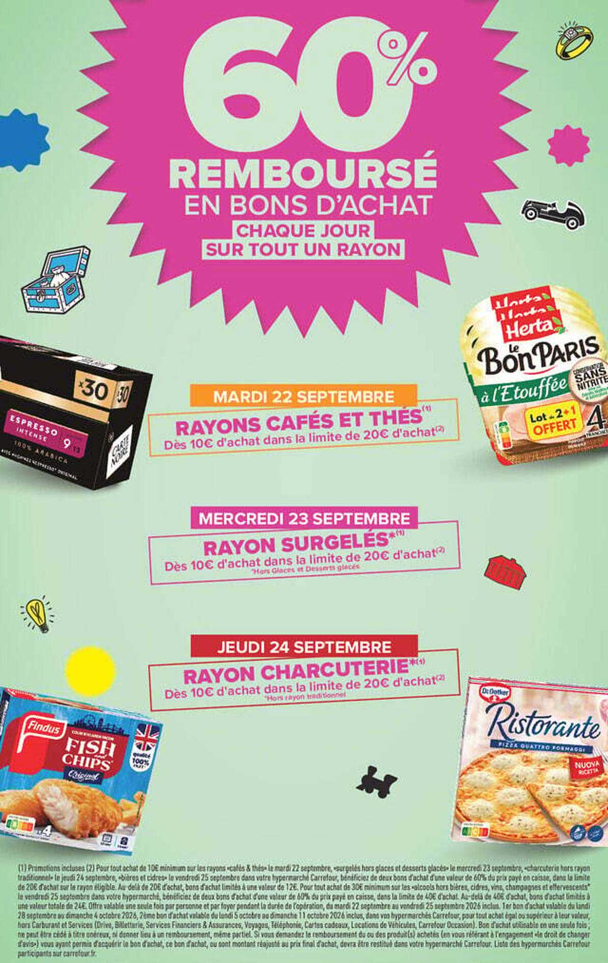 60% REMBOURSÉ EN BONS D’ACHAT CHAQUE JOUR SUR TOUT UN RAYON