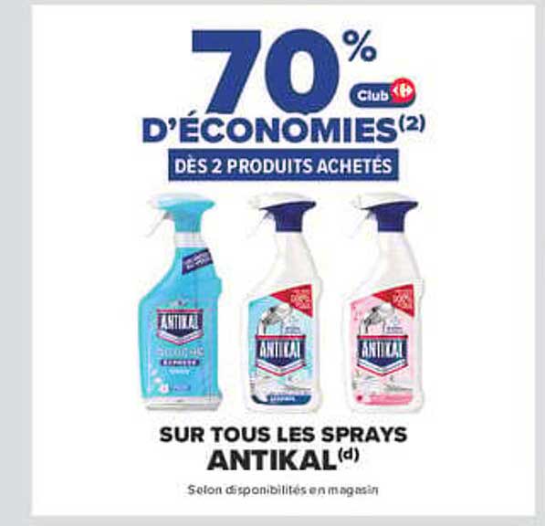 70% D'ÉCONOMIES(2) DÈS 2 PRODUITS ACHETÉS SUR TOUS LES SPRAYS ANTIKAL(d)