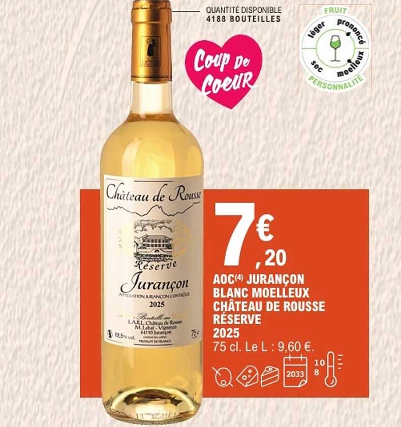 AOC JURANÇON BLANC MOELLEUX CHÂTEAU DE ROUSSE RÉSERVE 2025