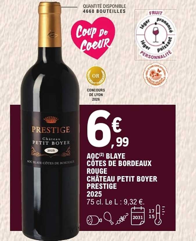 AOC(2) BLAYE CÔTES DE BORDEAUX ROUGE CHÂTEAU PETIT BOYER PRESTIGE 2025