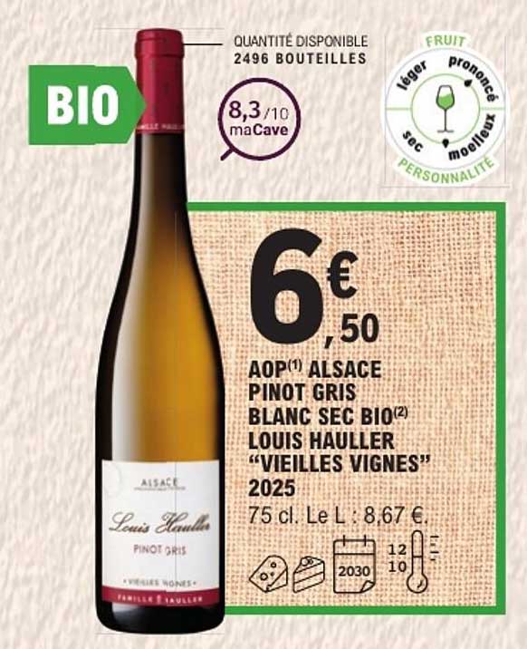 AOP ALSACE PINOT GRIS BLANC SEC BIO LOUIS HAULLER “VIEILLES VIGNES” 2025