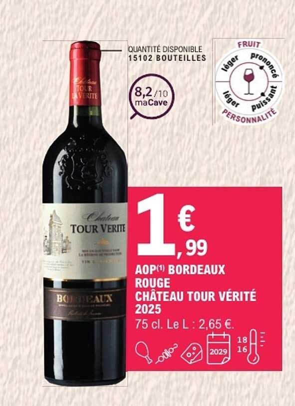 AOP BORDEAUX ROUGE CHÂTEAU TOUR VÉRITÉ 2025