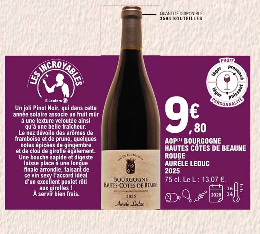 AOP Bourgogne Hautes Côtes de Beaune Rouge Aurèle Leduc 2025