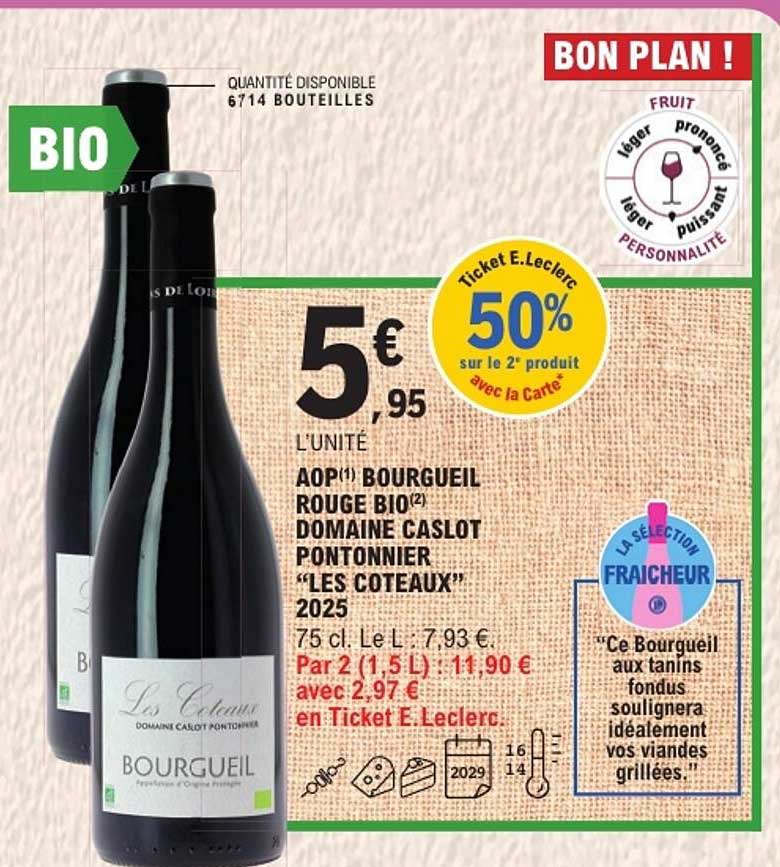 AOP BOURGUEIL ROUGE BIO DOMAINE CASLOT PONTONNIER "LES COTEAUX" 2025