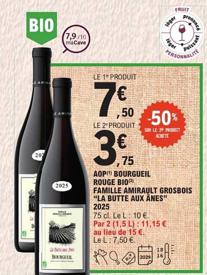 AOP BOURGUEIL ROUGE BIO FAMILLE AMIRAULT GROSBOIS "LA BUTTE AUX ÂNES" 2025