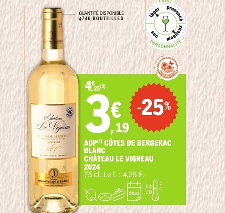 AOP CÔTES DE BERGERAC BLANC CHÂTEAU LE VIGNEAU 2024