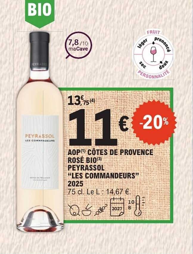 AOP CÔTES DE PROVENCE ROSÉ BIO PEYRASSOL “LES COMMANDEURS” 2025