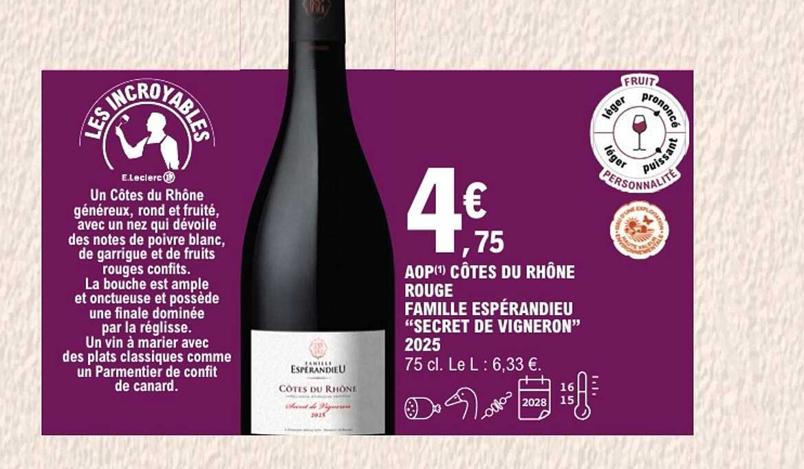 AOP CÔTES DU RHÔNE ROUGE FAMILLE ESPÉRANDIEU “SECRET DE VIGNERON” 2025