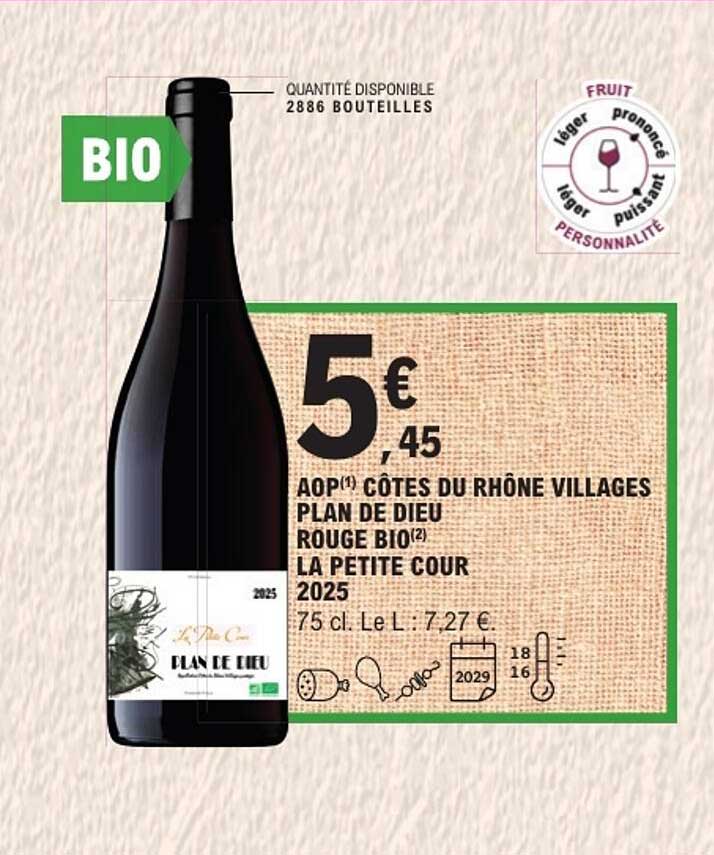 AOP CÔTES DU RHÔNE VILLAGES PLAN DE DIEU ROUGE BIO LA PETITE COUR 2025
