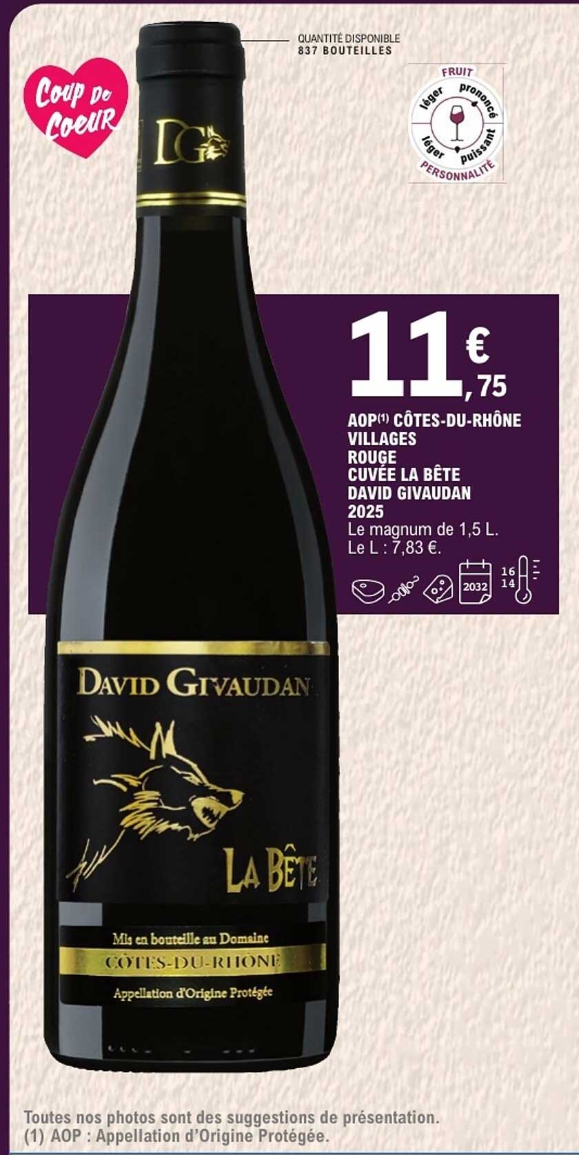 AOP CÔTES-DU-RHÔNE VILLAGES ROUGE CUVÉE LA BÊTE DAVID GIVAUDAN 2025