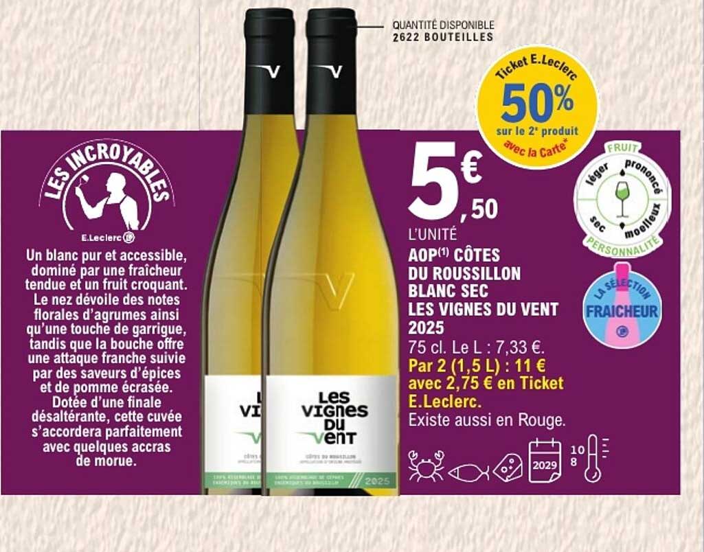 AOP CÔTES DU ROUSSILLON BLANC SEC LES VIGNES DU VENT 2025