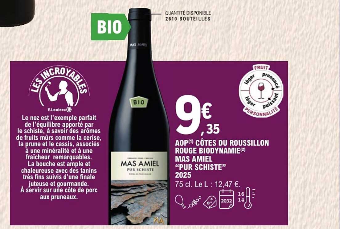 AOP CÔTES DU ROUSSILLON ROUGE BIODYNAMIE MAS AMIEL “PUR SCHISTE” 2025