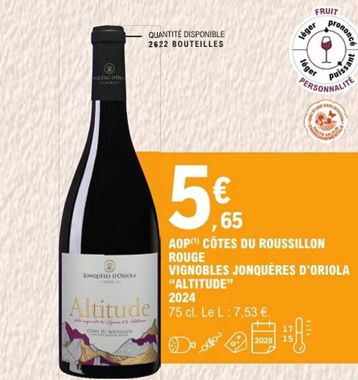 AOP CÔTES DU ROUSSILLON ROUGE VIGNOBLES JONQUÈRES D'ORIOLA “ALTITUDE” 2024 75 cl