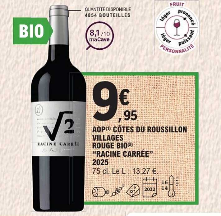 AOP CÔTES DU ROUSSILLON VILLAGES ROUGE BIO "RACINE CARRÉE" 2025
