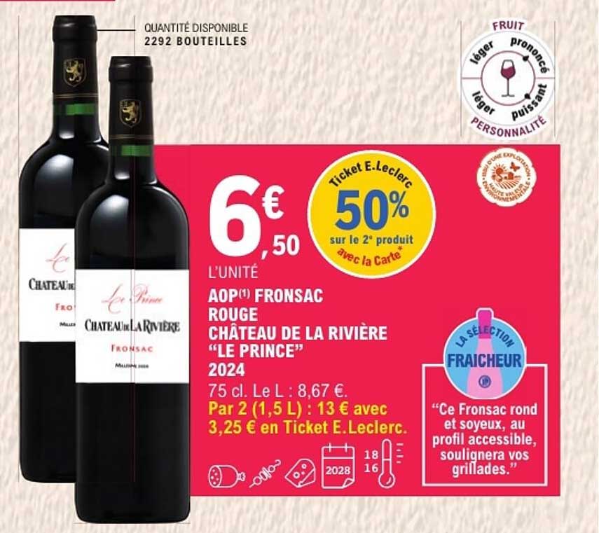 AOP FRONSAC ROUGE CHÂTEAU DE LA RIVIÈRE “LE PRINCE” 2024
