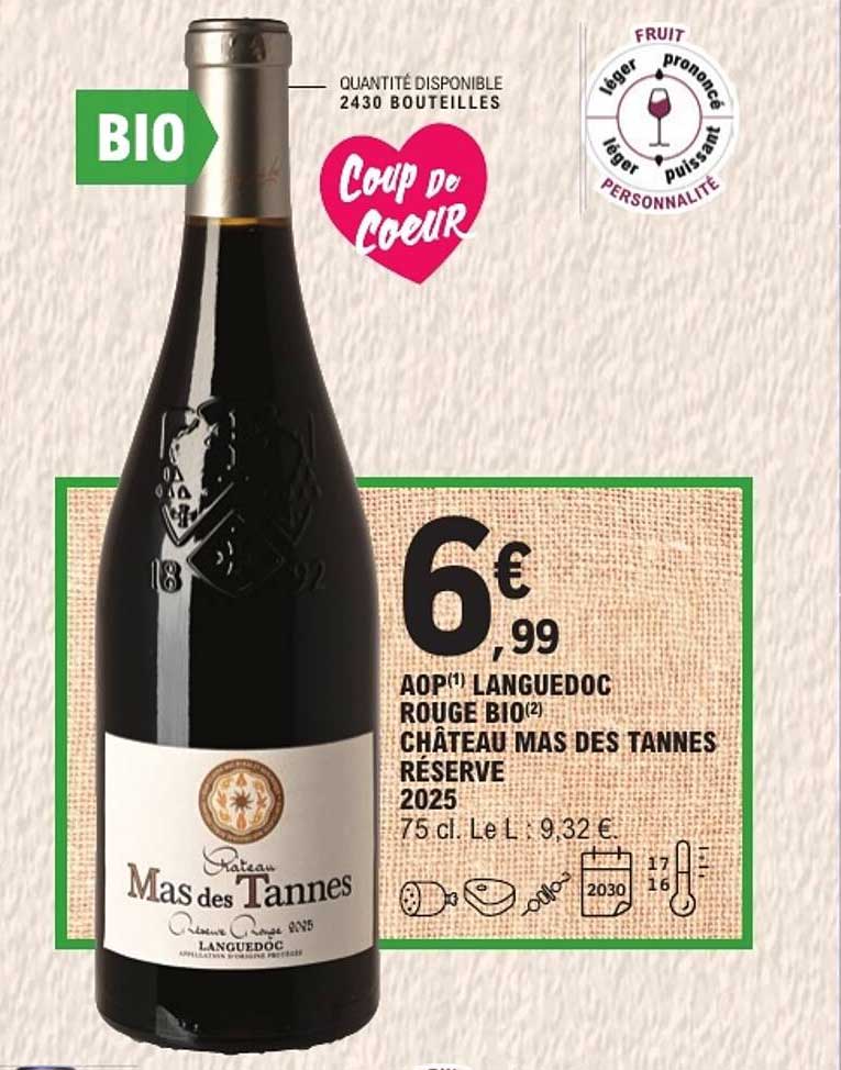 AOP LANGUEDOC ROUGE BIO CHÂTEAU MAS DES TANNES RÉSERVE 2025