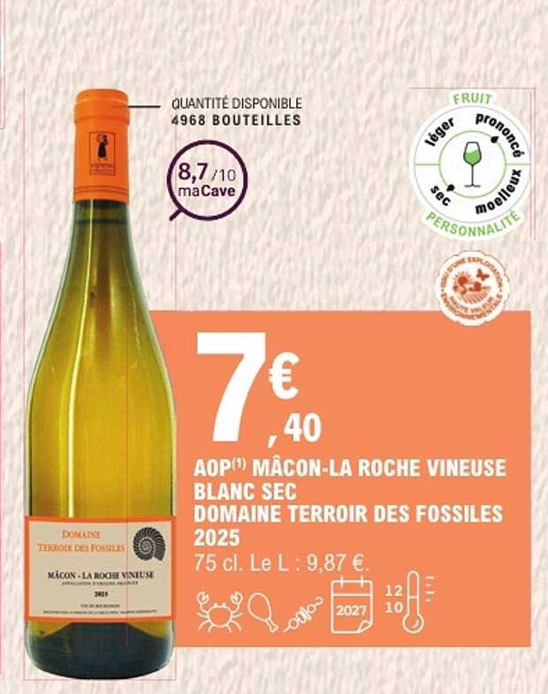 AOP MÂCON-LA ROCHE VINEUSE BLANC SEC DOMAINE TERROIR DES FOSSILES 2025
