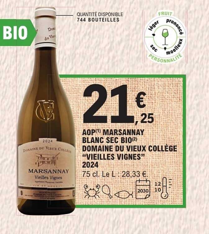 AOP MARSANNAY BLANC SEC BIO DOMAINE DU VIEUX COLLÈGE “VIEILLES VIGNES” 2024