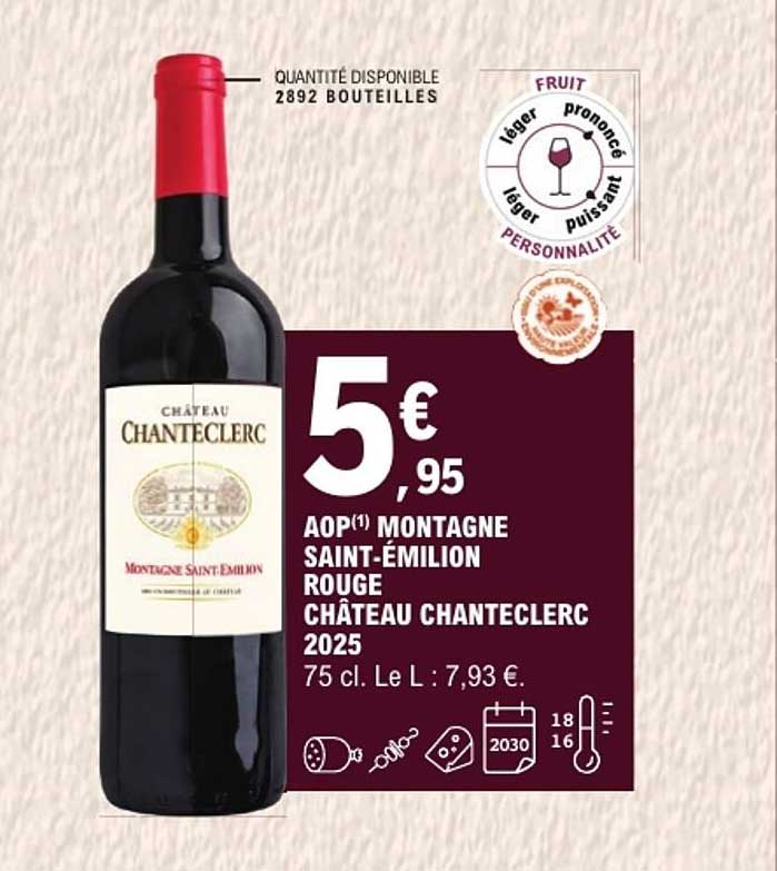 AOP MONTAGNE SAINT-ÉMILION ROUGE CHÂTEAU CHANTECLERC 2025