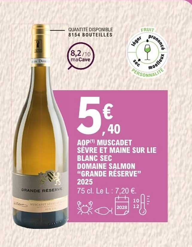 AOP MUSCADET SÈVRE ET MAINE SUR LIE BLANC SEC DOMAINE SALMON “GRANDE RÉSERVE” 2025