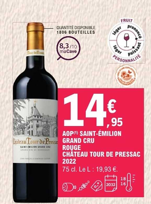 AOP SAINT-ÉMILION GRAND CRU ROUGE CHÂTEAU TOUR DE PRESSAC 2022