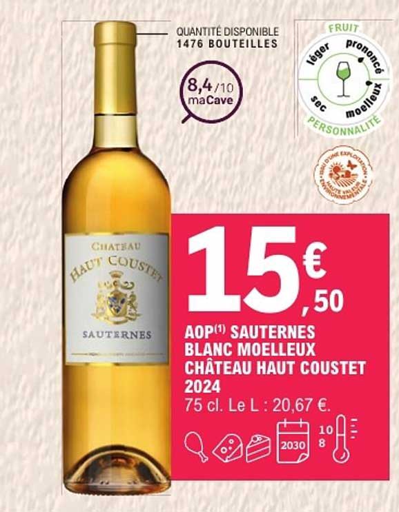 AOP(*) SAUTERNES BLANC MOELLEUX CHÂTEAU HAUT COUSTET 2024
