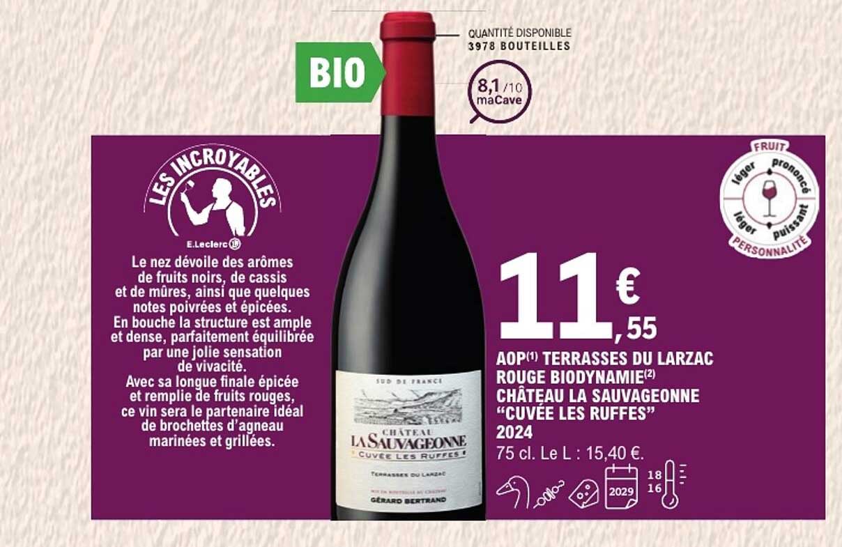 AOP TERRASSES DU LARZAC ROUGE BIODYNAMIE CHÂTEAU LA SAUVAGEONNE “CUVÉE LES RUFFES” 2024