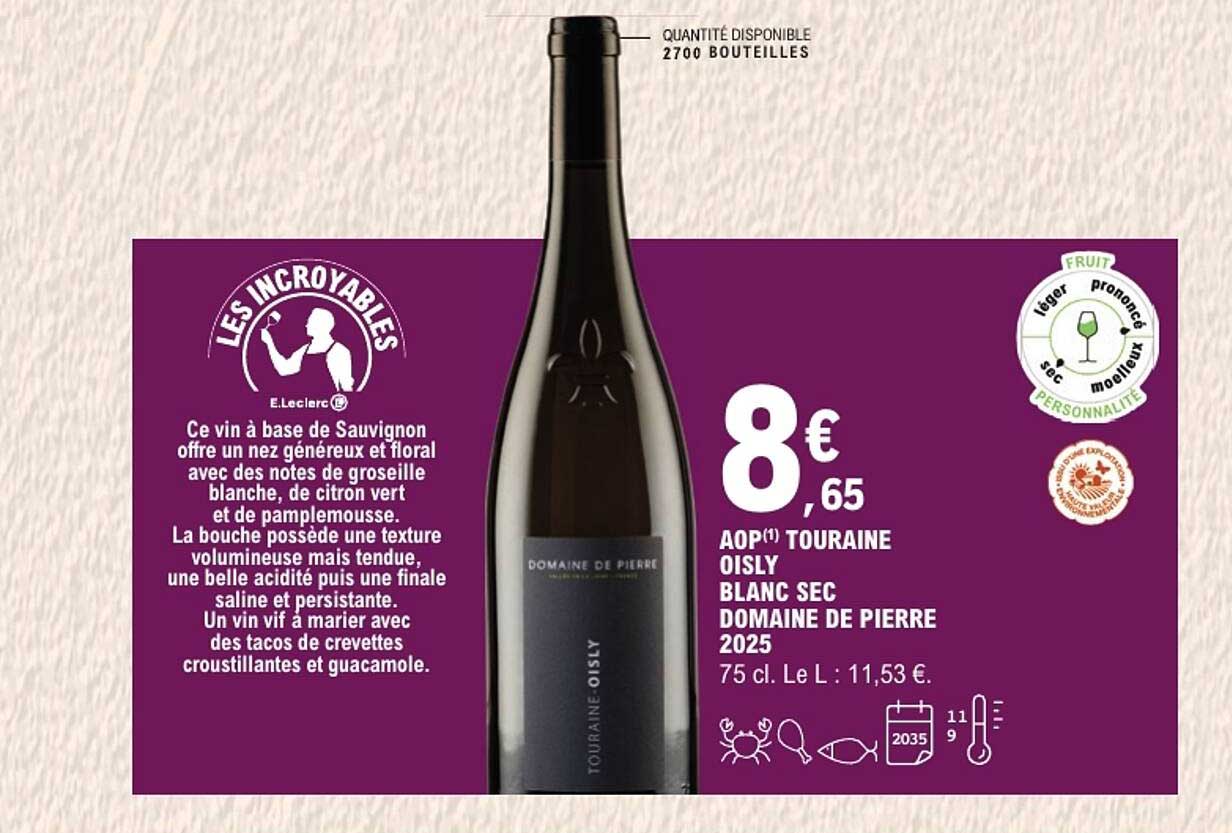 AOP TOURAINE OISLY BLANC SEC DOMAINE DE PIERRE 2025