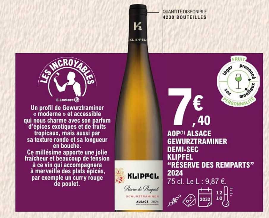 AOP(1) ALSACE GEWURZTRAMINER DEMI-SEC KLIPFEL “RÉSERVE DES REMPARTS” 2024
