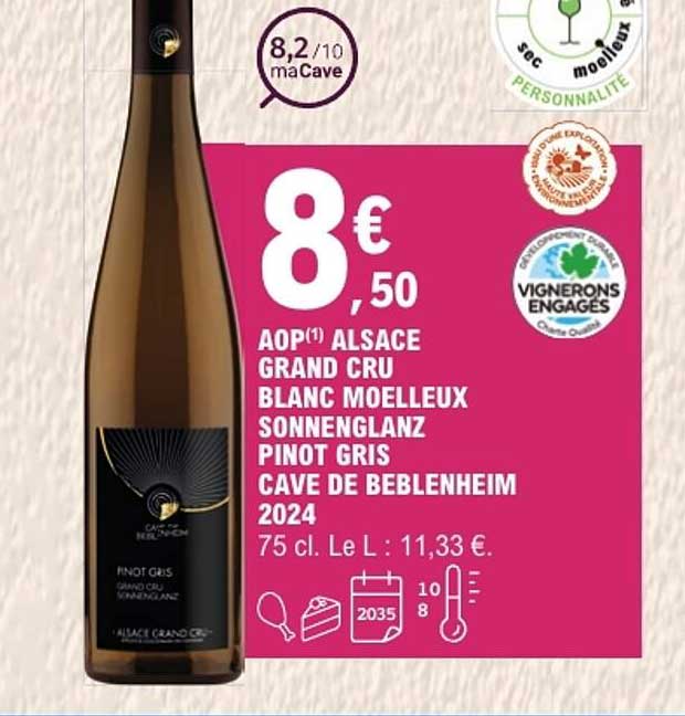 AOP(1) ALSACE GRAND CRU BLANC MOELLEUX SONNENGLANZ PINOT GRIS CAVE DE BEBLENHEIM 2024