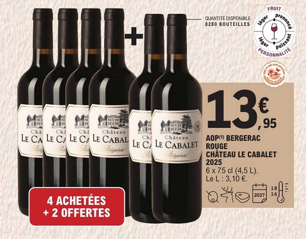 AOP(1) BERGERAC ROUGE CHÂTEAU LE CABALET 2025