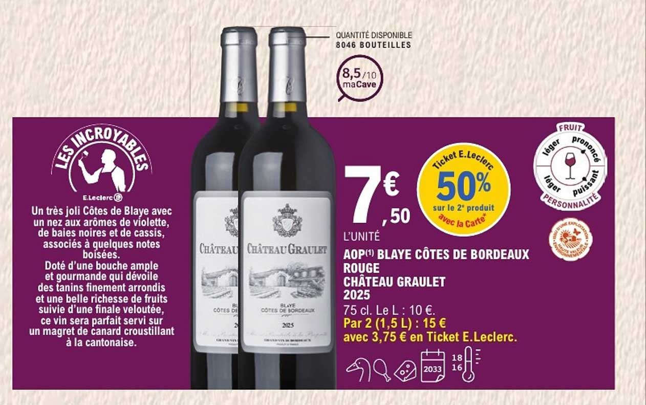 AOP(1) BLAYE CÔTES DE BORDEAUX ROUGE CHÂTEAU GRAULET 2025