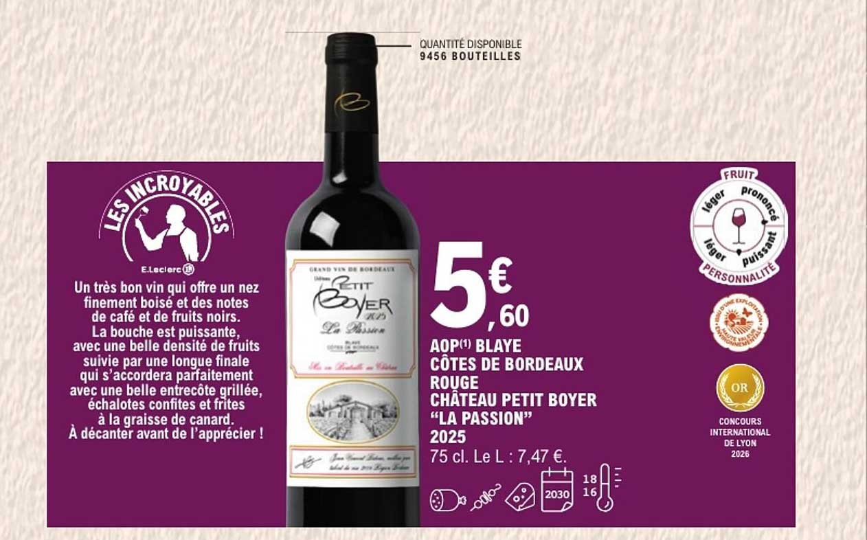 AOP(1) BLAYE CÔTES DE BORDEAUX ROUGE CHÂTEAU PETIT BOYER “LA PASSION” 2025