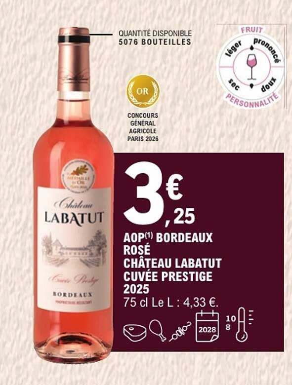 AOP(1) BORDEAUX ROSÉ CHÂTEAU LABATUT CUVÉE PRESTIGE 2025