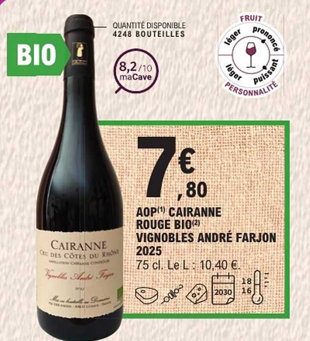 AOP(1) CAIRANNE ROUGE BIO(2) VIGNOBLES ANDRÉ FARJON 2025