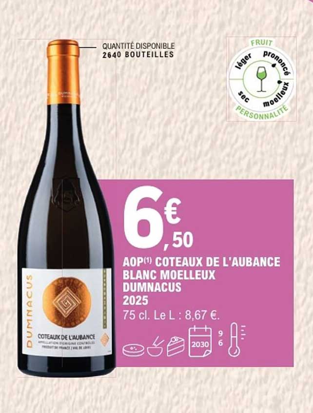 AOP(1) COTEAUX DE L'AUBANCE BLANC MOELLEUX DUMNACUS 2025